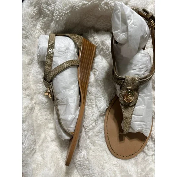 Coach Ingrid Natural Snake Print Leather Thong Sandals Ankle Strap Size 8 New - Picture 4 of 10